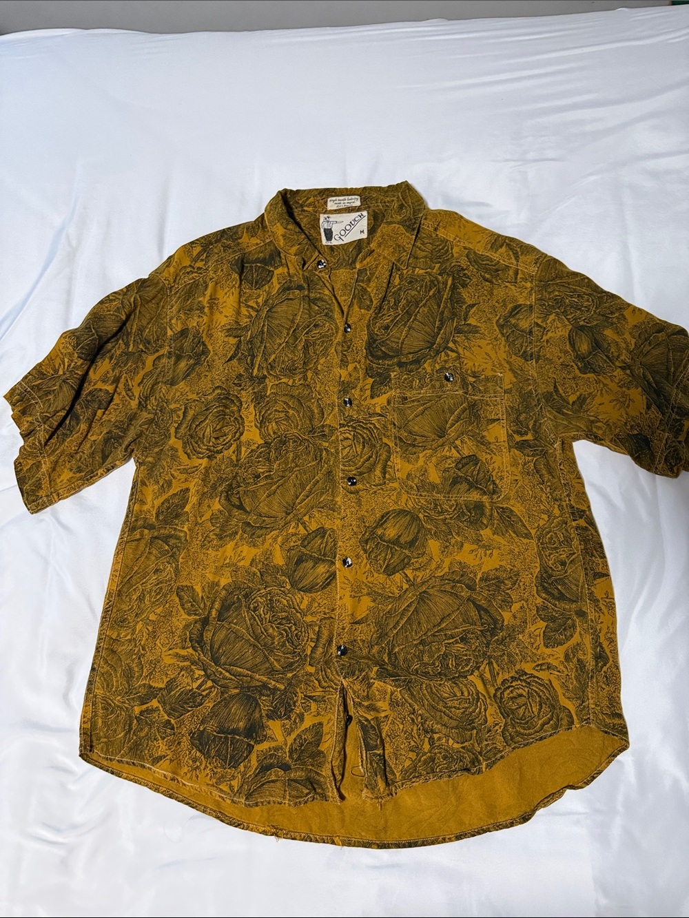 Vintage Goouch Men’s Mustard Floral Short-Sleeve Button-Down Shirt